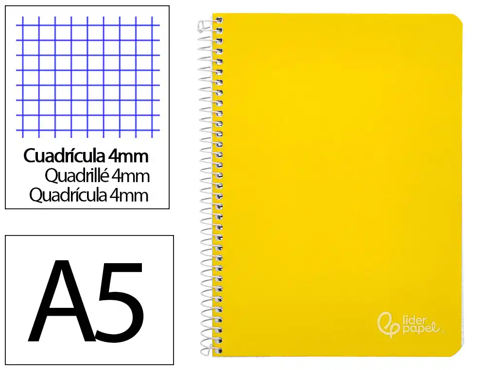 [172262] Cuaderno espiral liderpapel a5 witty tapa dura 80h 90gr cuadro 4mm con margen color amarillo