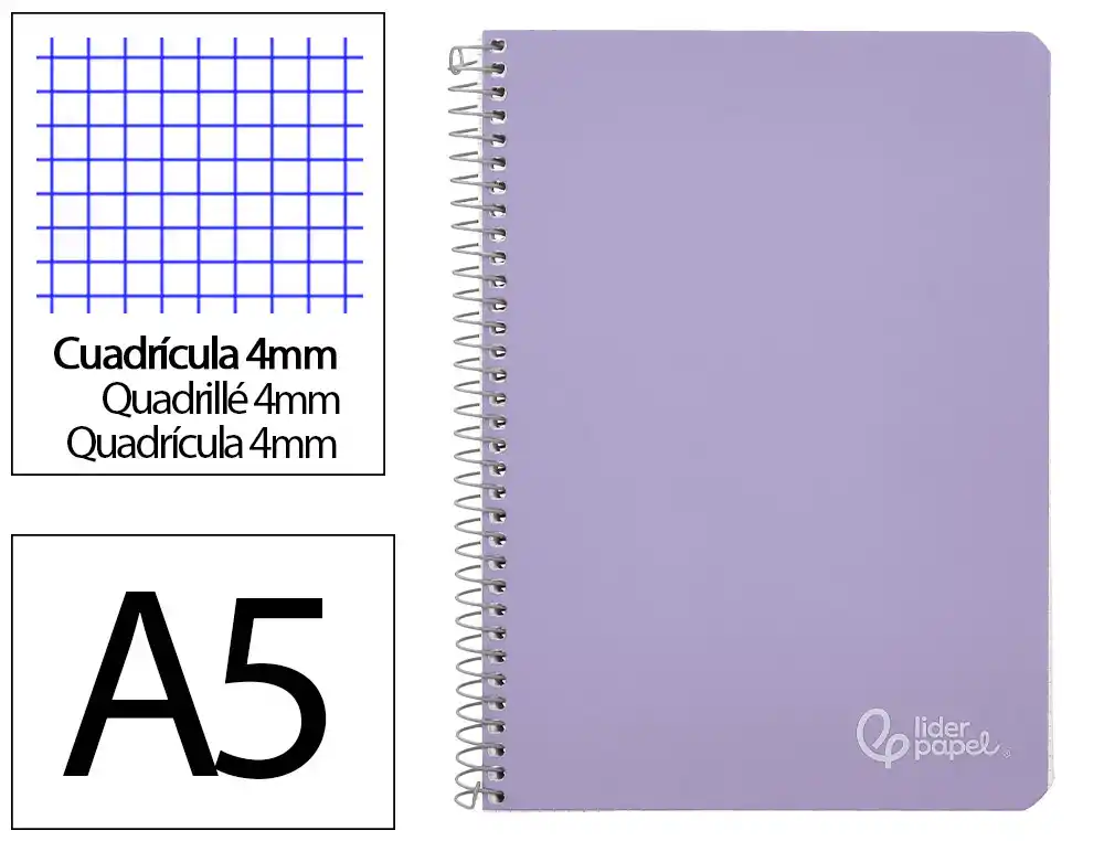 [172261] Cuaderno espiral liderpapel a5 witty tapa dura 80h 90gr cuadro 4mm con margen color violeta