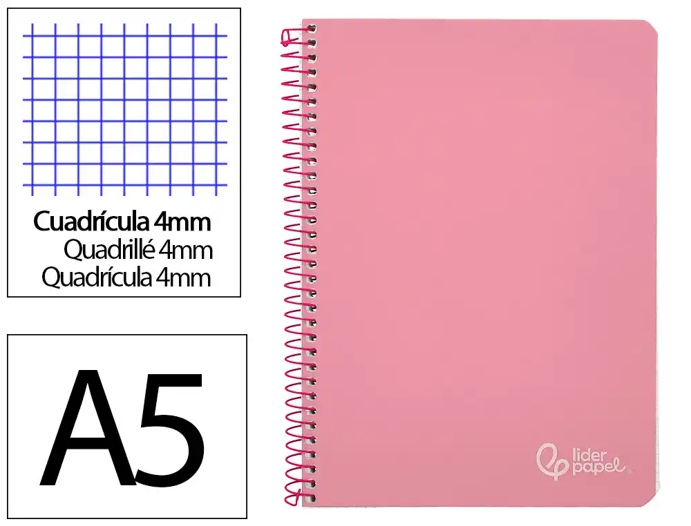 [172258] Cuaderno espiral liderpapel a5 witty tapa dura 80h 90gr cuadro 4mm con margen color rosa