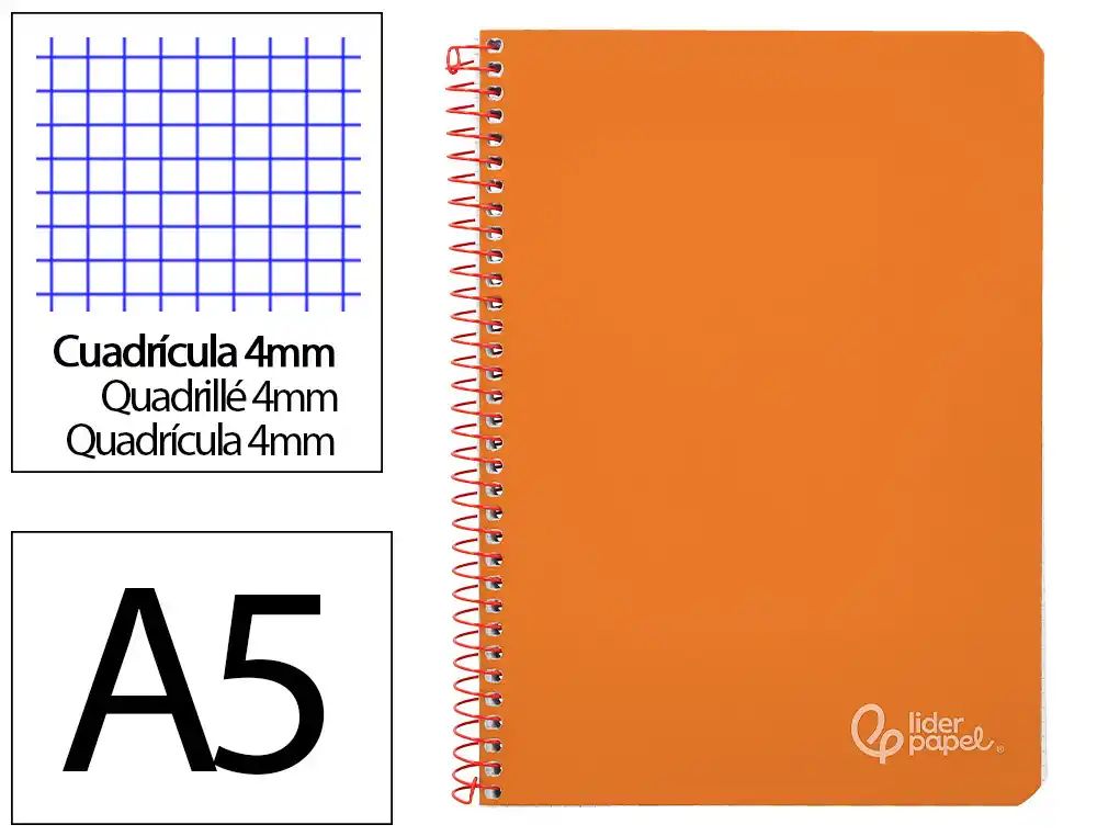 [172256] Cuaderno espiral liderpapel a5 witty tapa dura 80h 90gr cuadro 4mm con margen color naranja