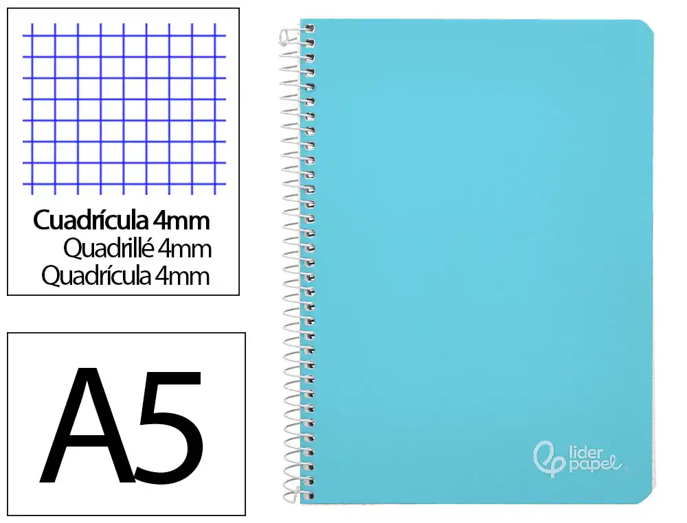 [172254] Cuaderno espiral liderpapel a5 witty tapa dura 80h 90gr cuadro 4mm con margen color azul