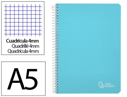 [172254] Cuaderno espiral liderpapel din a5 witty tapa dura 80h 90gr cuadro 4mm con margen color azul