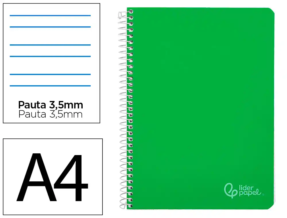 [172175] Cuaderno espiral liderpapel a4 witty tapa dura 80h 90gr pauta 3,5mm con margen color verde