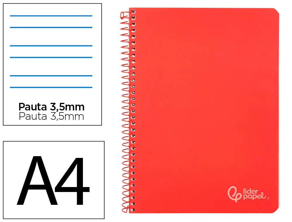 [172174] Cuaderno espiral liderpapel a4 witty tapa dura 80h 90gr pauta 3,5mm con margen color rojo