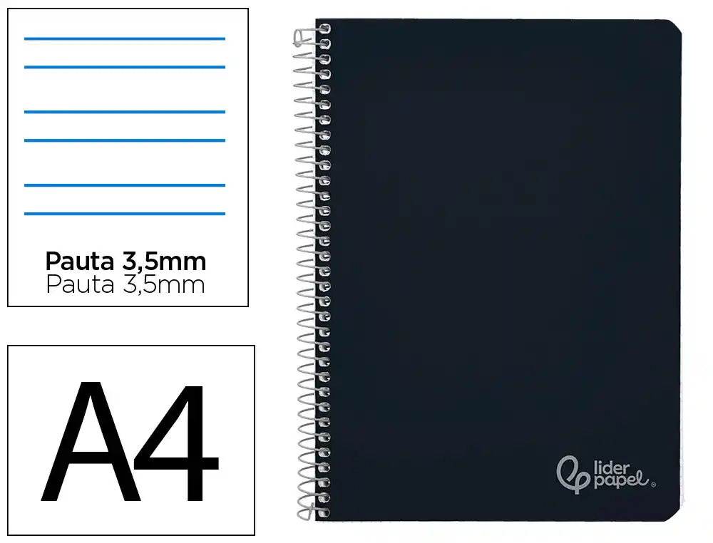 [172173] Cuaderno espiral liderpapel a4 witty tapa dura 80h 90gr pauta 3,5mm con margen color negro
