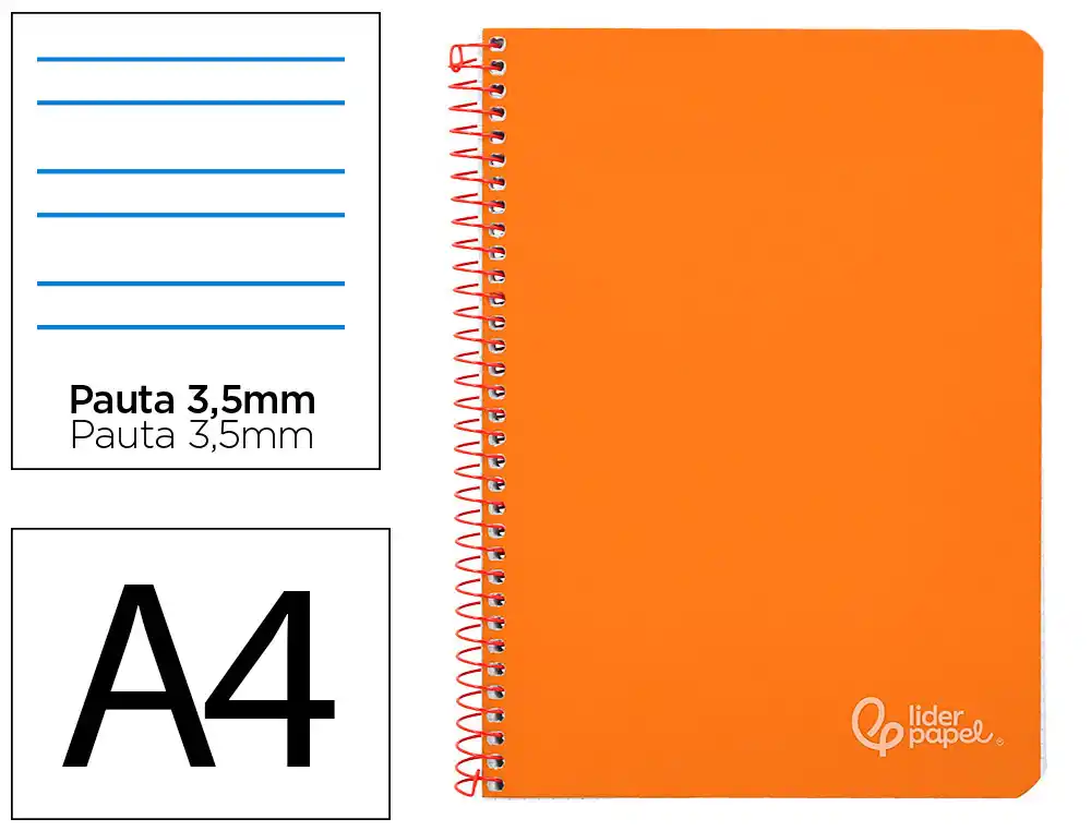 [172172] Cuaderno espiral liderpapel a4 witty tapa dura 80h 90gr pauta 3,5mm con margen color naranja