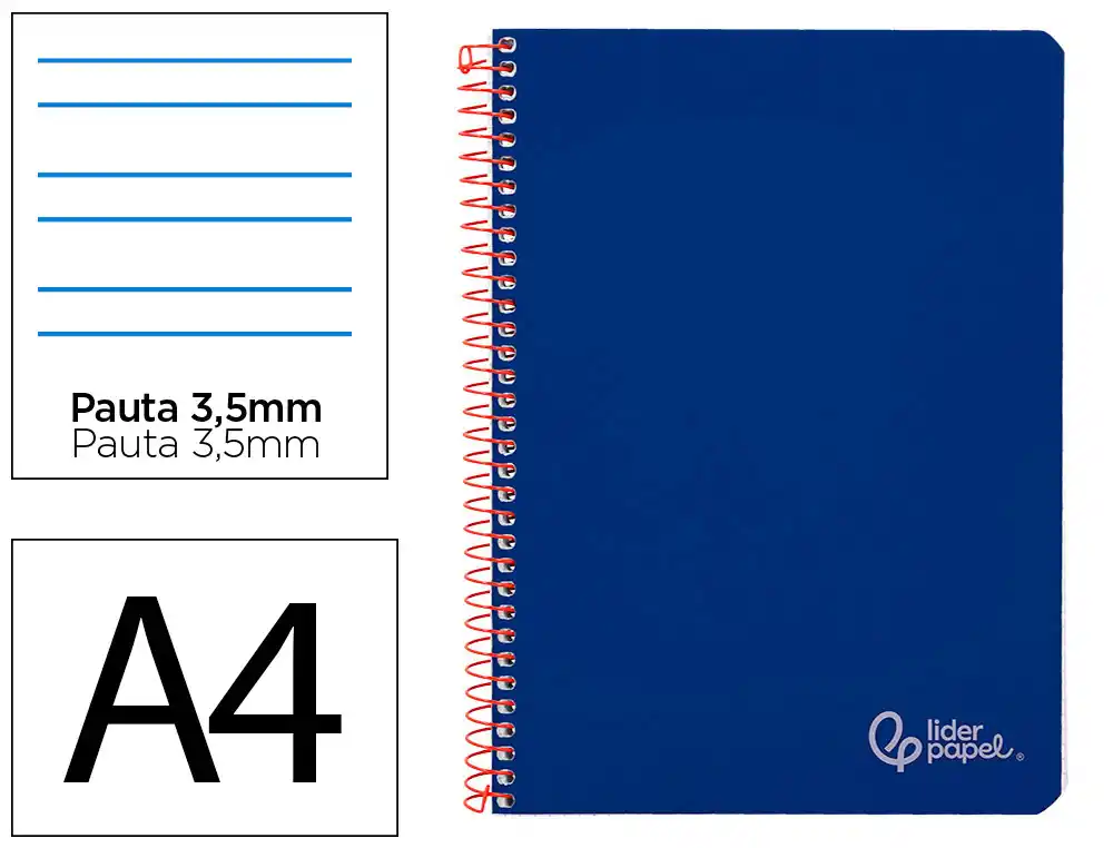 [172171] Cuaderno espiral liderpapel a4 witty tapa dura 80h 90gr pauta 3,5mm con margen color azul oscuro