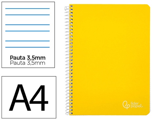 [172170] Cuaderno espiral liderpapel a4 witty tapa dura 80h 90gr pauta 3,5mm con margen color amarillo