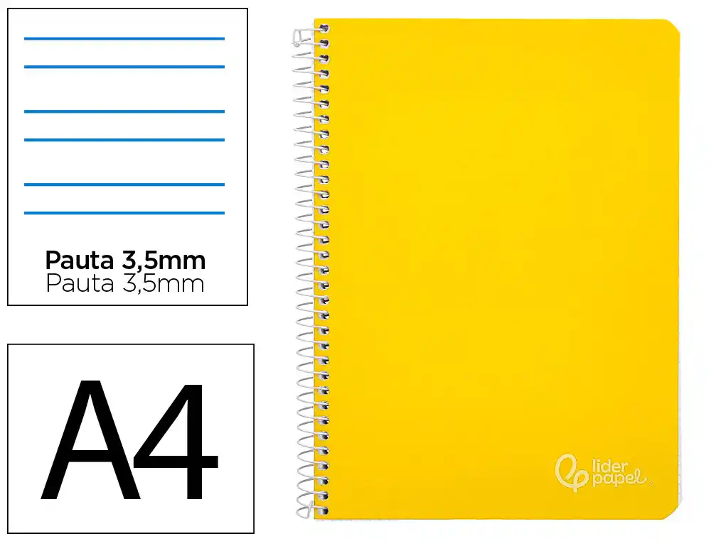 [172170] Cuaderno espiral liderpapel a4 witty tapa dura 80h 90gr pauta 3,5mm con margen color amarillo