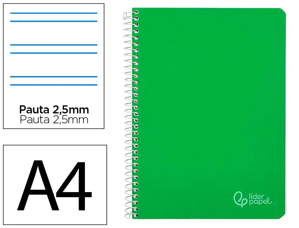 [172169] Cuaderno espiral liderpapel a4 witty tapa dura 80h 90gr pauta 2,5mm con margen color verde