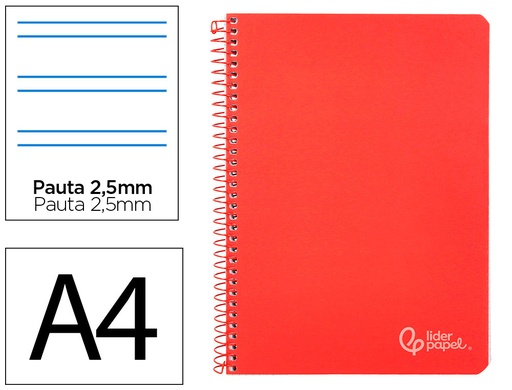 [172168] Cuaderno espiral liderpapel a4 witty tapa dura 80h 90gr pauta 2,5mm con margen color rojo