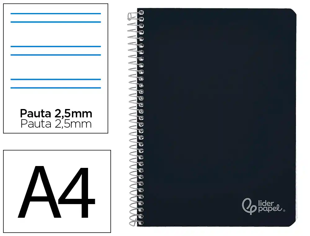 [172167] Cuaderno espiral liderpapel a4 witty tapa dura 80h 90gr pauta 2,5mm con margen color negro