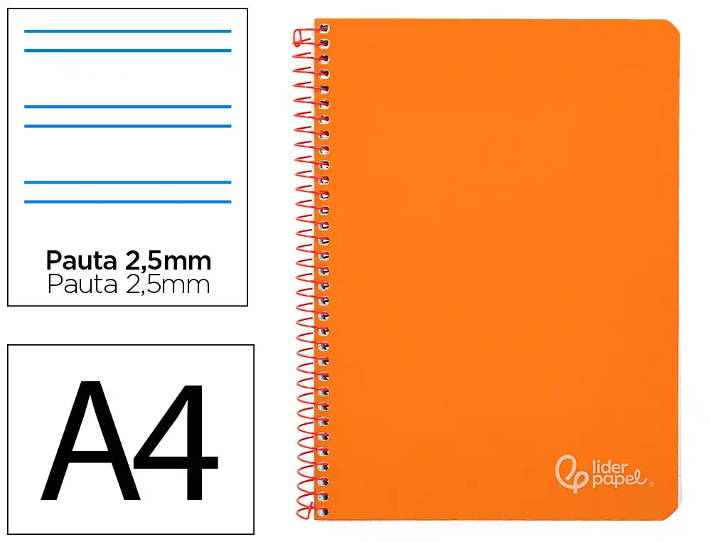 [172166] Cuaderno espiral liderpapel a4 witty tapa dura 80h 90gr pauta 2,5mm con margen color naranja