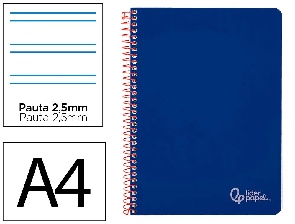 [172165] Cuaderno espiral liderpapel a4 witty tapa dura 80h 90gr pauta 2,5mm con margen color azul oscuro