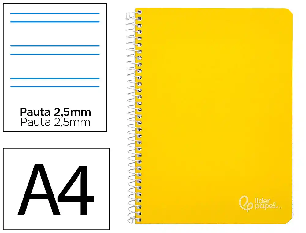 [172164] Cuaderno espiral liderpapel a4 witty tapa dura 80h 90gr pauta 2,5mm con margen color amarillo