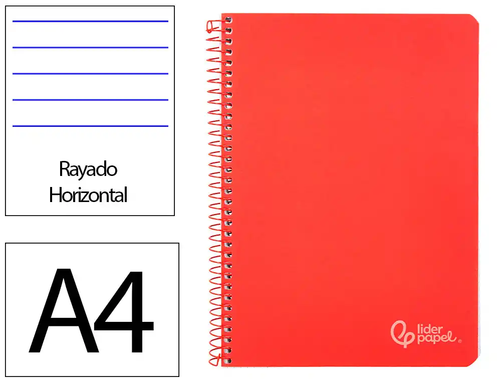 [172162] Cuaderno espiral liderpapel a4 witty tapa dura 80h 90gr rayado horizontal con margen color rojo