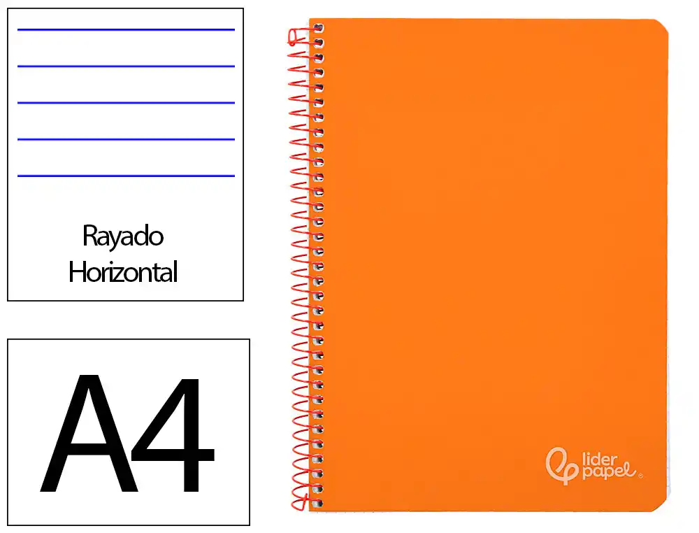 [172160] Cuaderno espiral liderpapel a4 witty tapa dura 80h 90gr rayado horizontal con margen color naranja