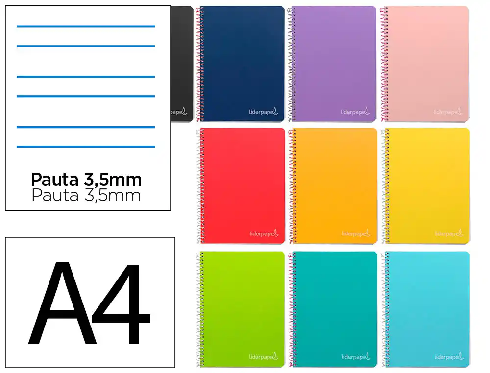 [171926] Cuaderno espiral liderpapel a4 witty tapa dura 80h 90gr rayado montessori 3,5mm colores surtidos