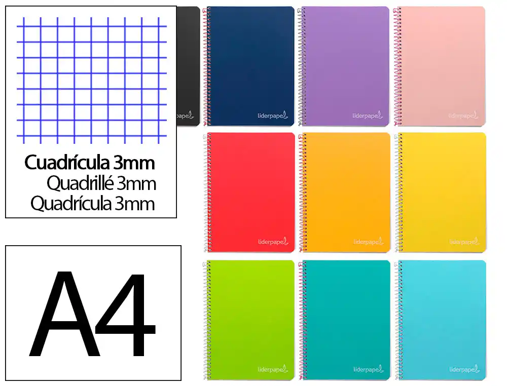 [171916] Cuaderno espiral liderpapel a4 witty tapa dura 80h 90gr cuadro 3mm con margen colores surtidos