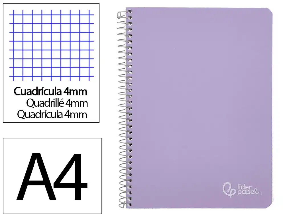 [171914] Cuaderno espiral liderpapel a4 witty tapa dura 80h 90gr cuadro 4mm con margen color violeta