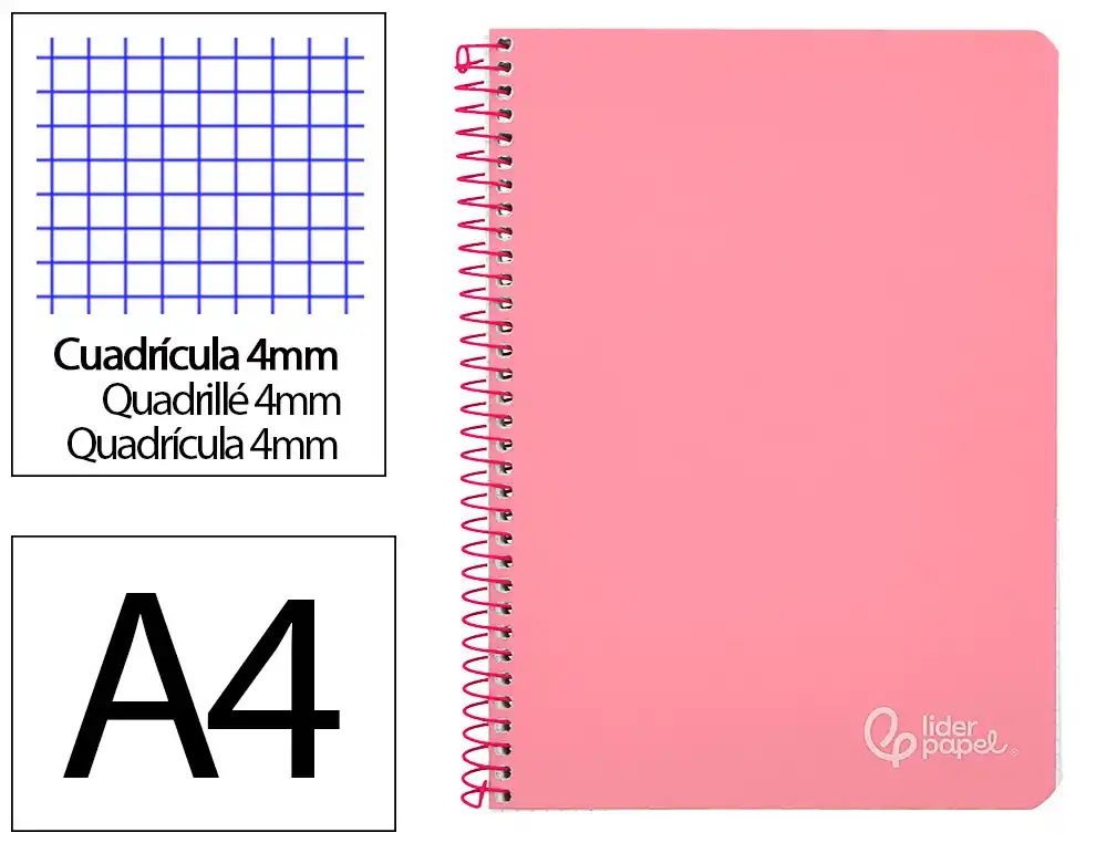 [171911] Cuaderno espiral liderpapel a4 witty tapa dura 80h 90gr cuadro 4mm con margen color rosa