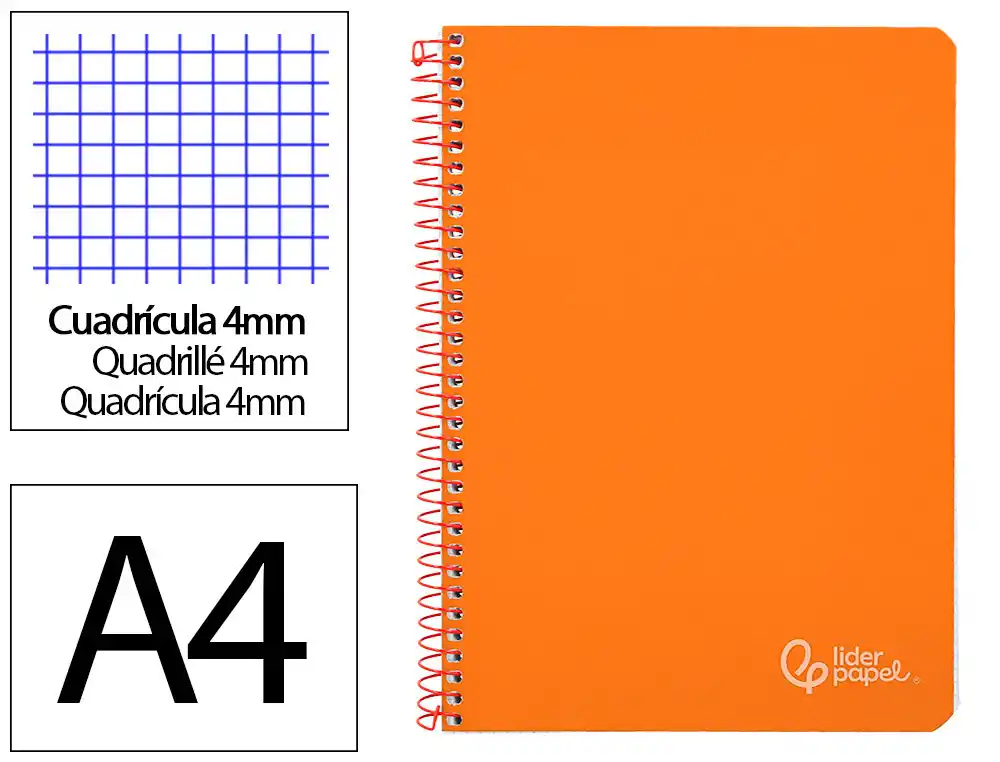 [171908] Cuaderno espiral liderpapel a4 witty tapa dura 80h 90gr cuadro 4mm con margen color naranja
