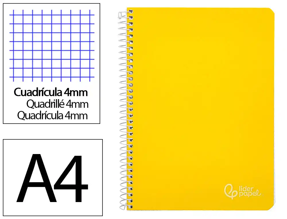 [171905] Cuaderno espiral liderpapel a4 witty tapa dura 80h 90gr cuadro 4mm con margen color amarillo