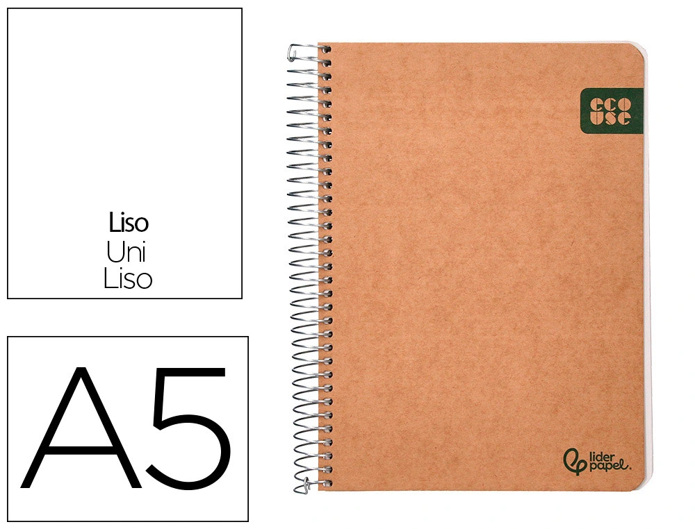 [171405] Cuaderno espiral liderpapel din a5 ecouse tapa cartulina kraft contracolada 120h papel 100% reciclado 80gr liso