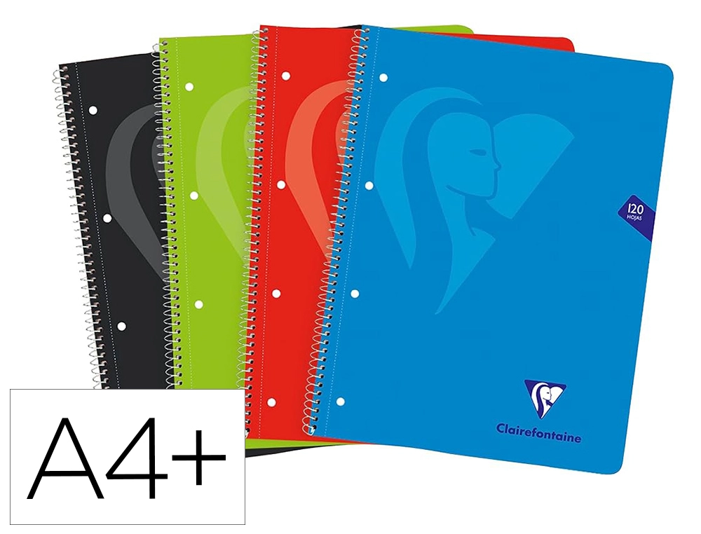 [170775] Cuaderno espiral clairefontaine tapa forrada din a4+ micro 120h 4 tal 90 gr 5 bandas color cuadro 5 mm