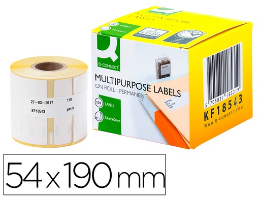 [63387] Etiqueta adhesiva q-connect kf18543 compatible dymo 99019 tamaño 54x190 mm caja con 110 etiquetas
