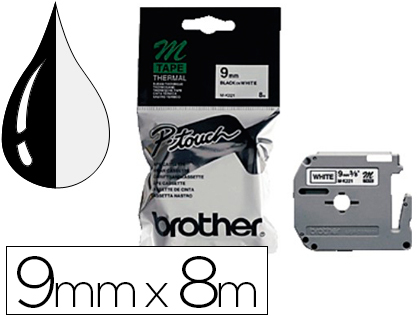 [26824] Cinta brother mk-221 blanco-negro 9mm longitud 8 mt