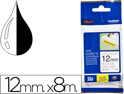 [46875] Cinta brother tzes231 blanco-negro 12mm longitud 8 mt superadhesiva