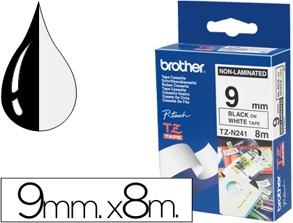 [44471] Cinta brother tzen231 negro sobre blanco 9 mm no laminada