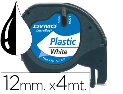 [24338] Cinta dymo plastico 12mmx4mt negro/blanco perla para maquina letratag 91201