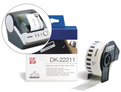 [42843] Etiqueta brother dk22211 cinta plastica continua adhesiva blanca 29mmx15,24mts