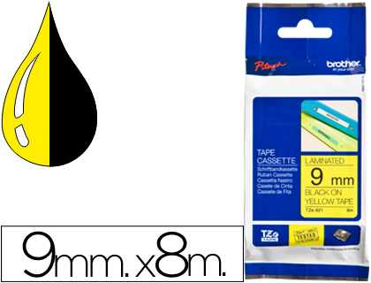 [37789] Cinta brother tze621 amarillo-negro 9mm longitud 8 mt