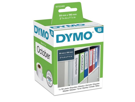[37239] Etiqueta adhesiva dymo 99019 -tamaño 59x190 mm para impresora 400 110 etiquetas uso lomo archivadores