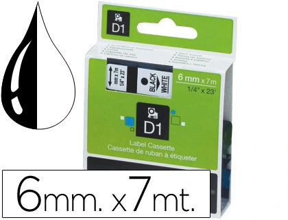 [94078] Cinta dymo negro-blanco 6mm x 7mt d1
