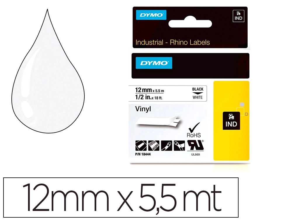 [163340] Cinta dymo vinilo blanco 12mm x 5,5mt para etiquetadora rhino