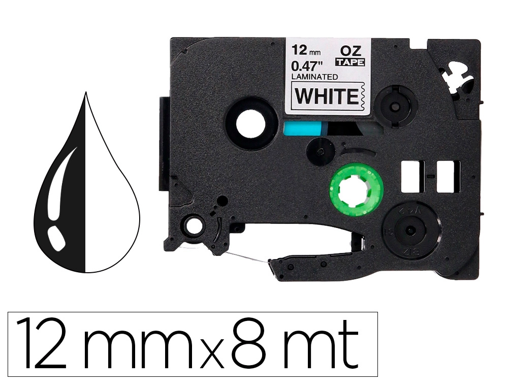 [156252] Cinta q-connect tze-231 blanco-negro 12mm longitud 8 mt
