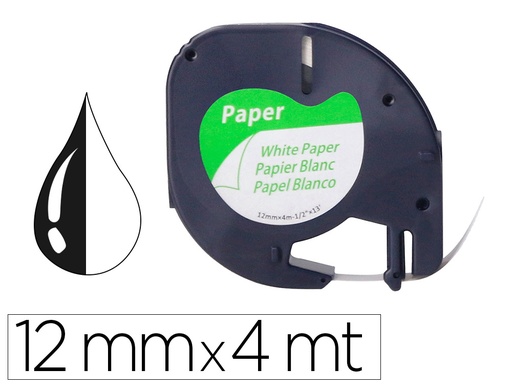 [156247] Cinta q-connect papel 12mm x 4mt negro-blanco para letratag