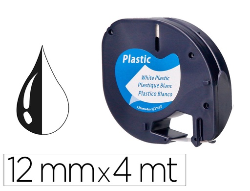[156241] Cinta q-connect 12mm x 4mt negro-blanco perla para maquina letratag