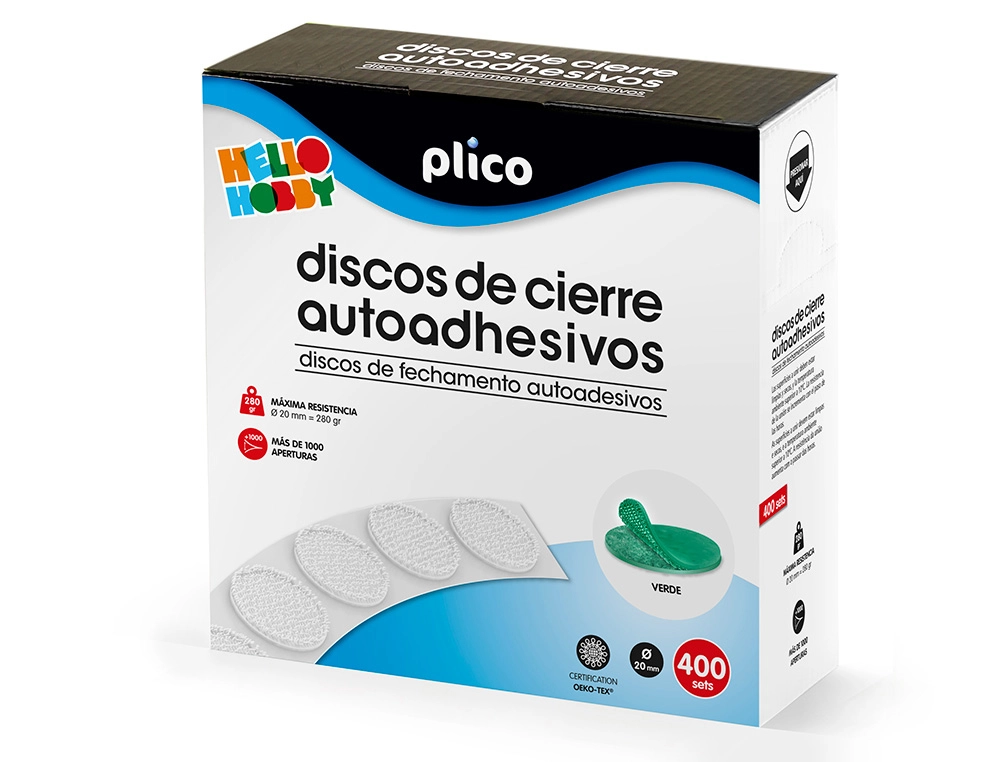 [165312] Disco de cierre plico velcro autoadhesivo 20 mm diametro color verde caja de 400 unidades
