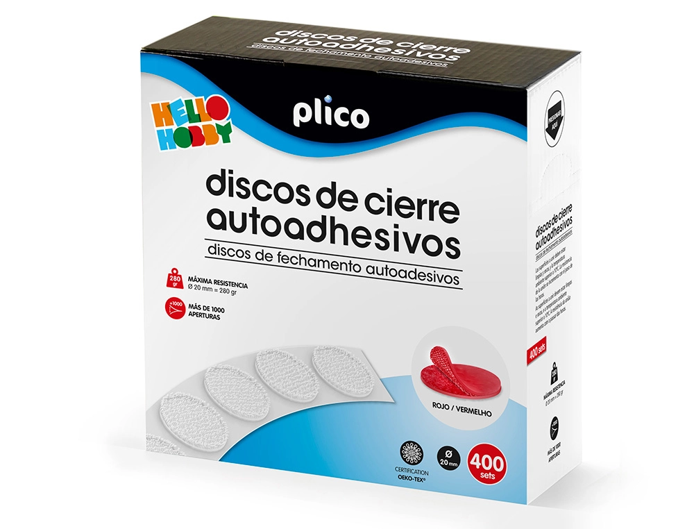 [165311] Disco de cierre plico velcro autoadhesivo 20 mm diametro color rojo caja de 400 unidades