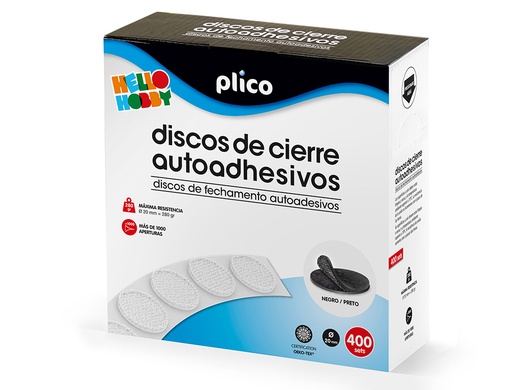 [165310] Disco de cierre plico velcro autoadhesivo 20 mm diametro color negro caja de 400 unidades