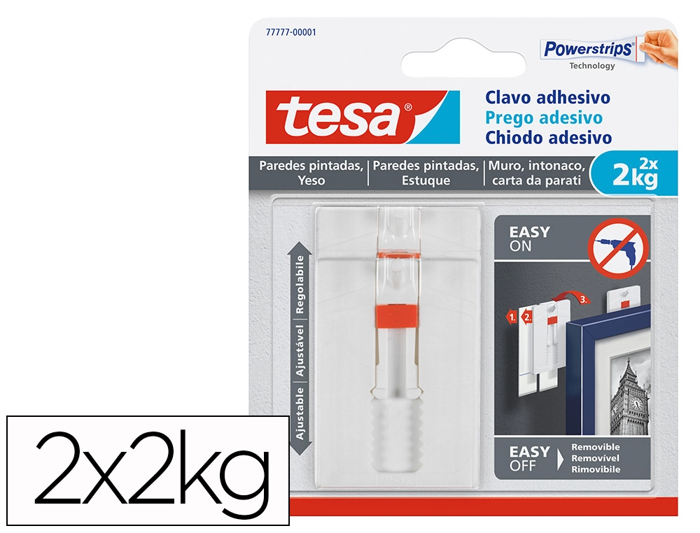 [160542] Clavo autoadhesivo tesa sujecion hasta 2 kg uso paredes pintadas removible blister de 2 unidades