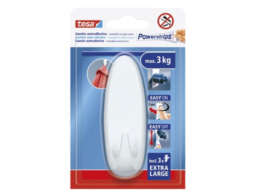 [173408] Gancho autoadhesivo tesa powerstrips ovalado hasta 3 kg color blanco