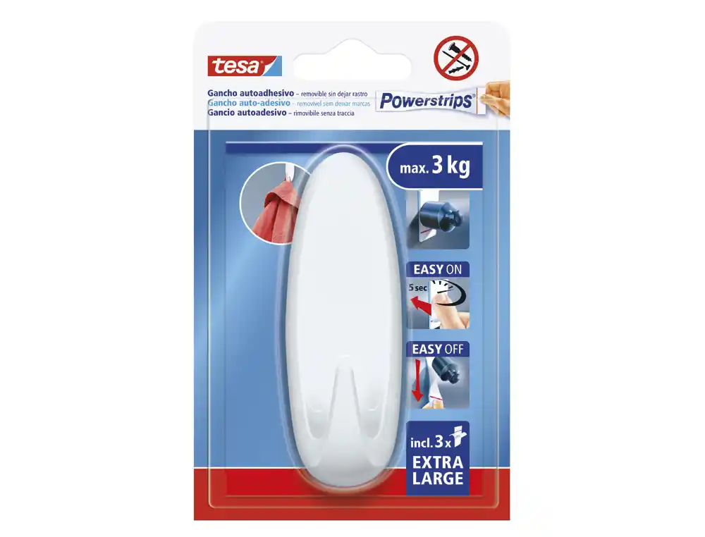 [173408] Gancho autoadhesivo tesa powerstrips ovalado hasta 3 kg color blanco