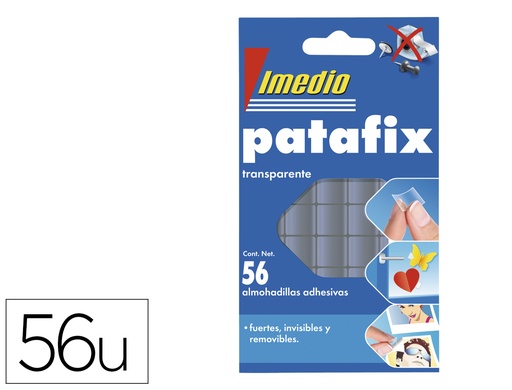 [168060] Sujetacosa imedio patafix almohadilla adhesiva transparente removible blister de 56 unidades
