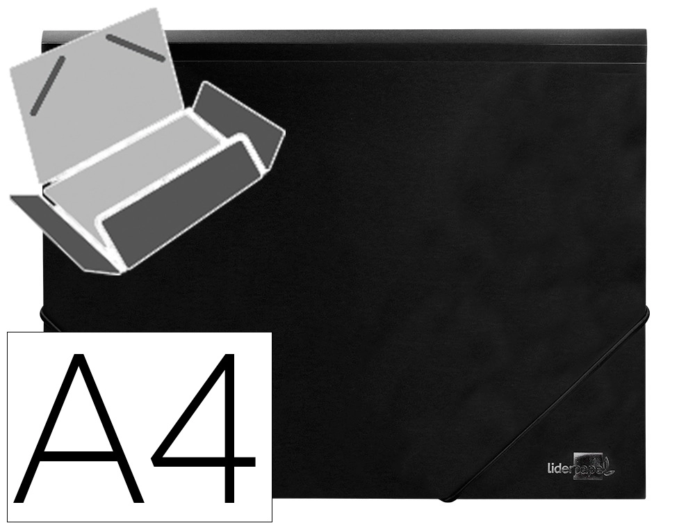 [19682] Carpeta liderpapel gomas tres solapas polipropileno din a4 color negro opaco